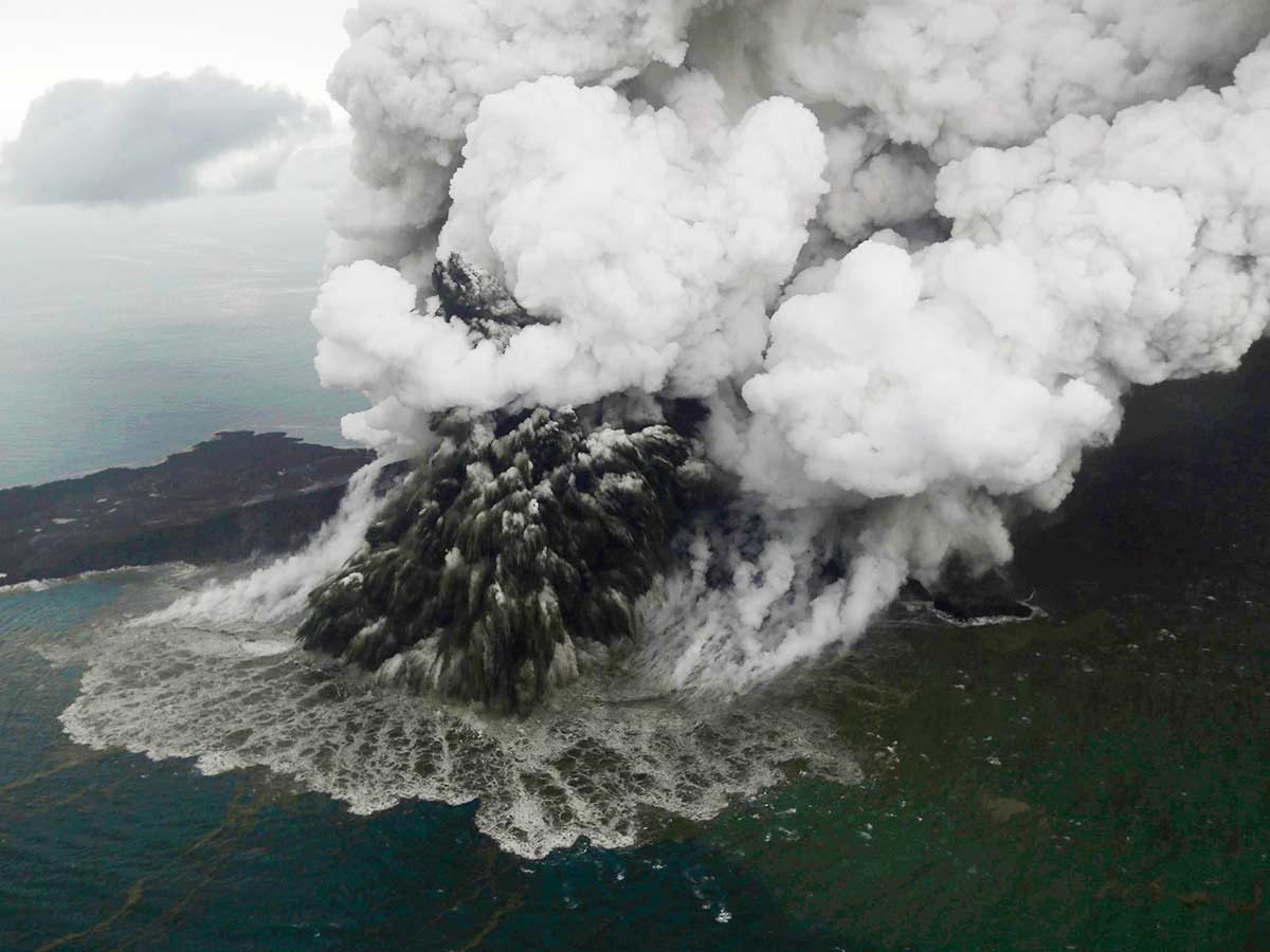  Indonesian  tsunami volcano  Anak Krakatoa  lost two thirds 